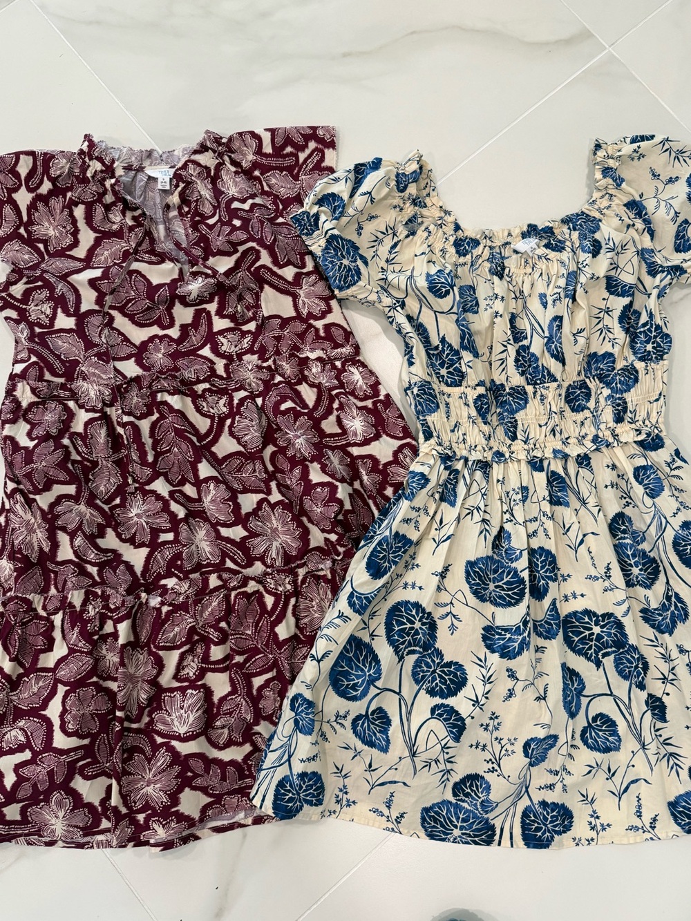 Time & Tru Women (Lot of 2) Burgundy & Blue Floral 100% Cotton Dresses sz S